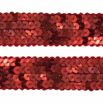 Тесьма с пайетками 3, шир. 20 мм/уп. 25+/-1 м, цвет красный - купить в Камышине. Цена: 778.19 руб.