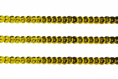 Пайетки "ОмТекс" на нитях, SILVER-BASE, 6 мм С / упак.73+/-1м, цв. А-1 - т.золото - купить в Камышине. Цена: 468.37 руб.
