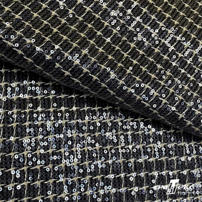 Ткань костюмная с пайетками, 100%полиэстр, 460+/-10 гр/м2, 150см #309 - цв. чёрный - купить в Камышине. Цена 1 203.93 руб.
