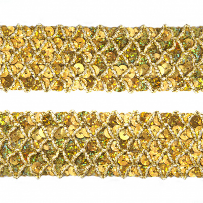 Тесьма с пайетками D16, шир. 35 мм/уп. 25+/-1 м, цвет золото - купить в Камышине. Цена: 1 281.60 руб.