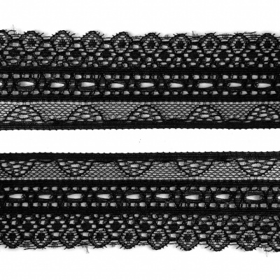 Кружево эластичное 22-21, шир.35 мм -цв.чёрное - купить в Камышине. Цена: 26.35 руб.