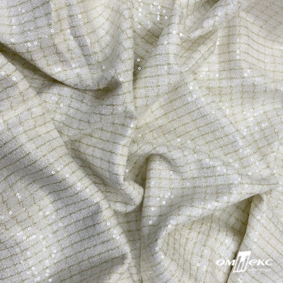 Ткань костюмная с пайетками, 100%полиэстр, 460+/-10 гр/м2, 150см #309 - цв. молочный - купить в Камышине. Цена 1 203.93 руб.