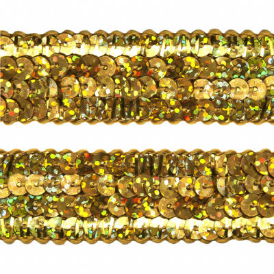 Тесьма с пайетками D16, шир. 20 мм/уп. 25+/-1 м, цвет золото - купить в Камышине. Цена: 778.19 руб.